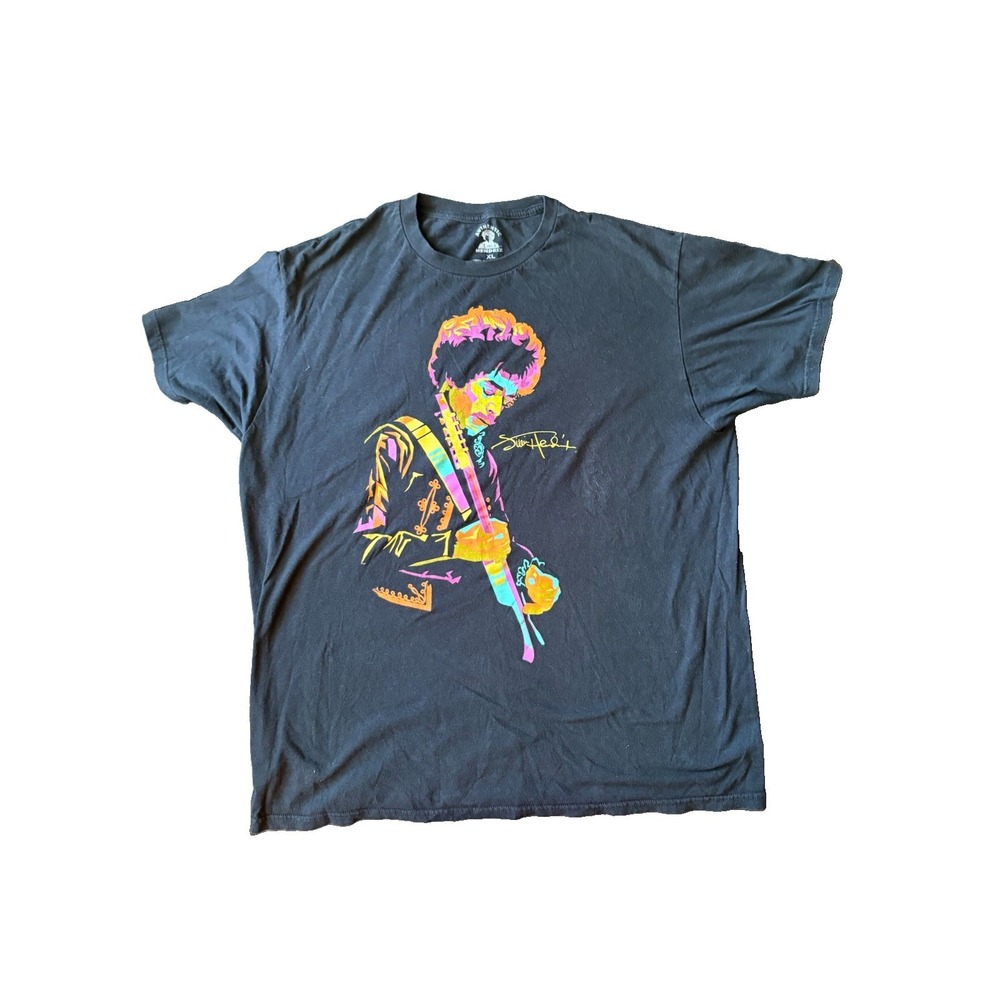 Jimi Hendrix Black Graphic T-Shirt XL 100% Cotton Rock & Pop Music Tee